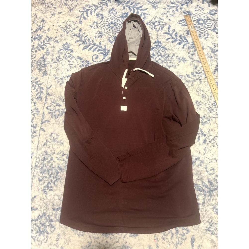 BYLT Basics Mens Drop-Cut Henley Hoodie Maroon Lux Blend 3-Button Long Sleeve XL